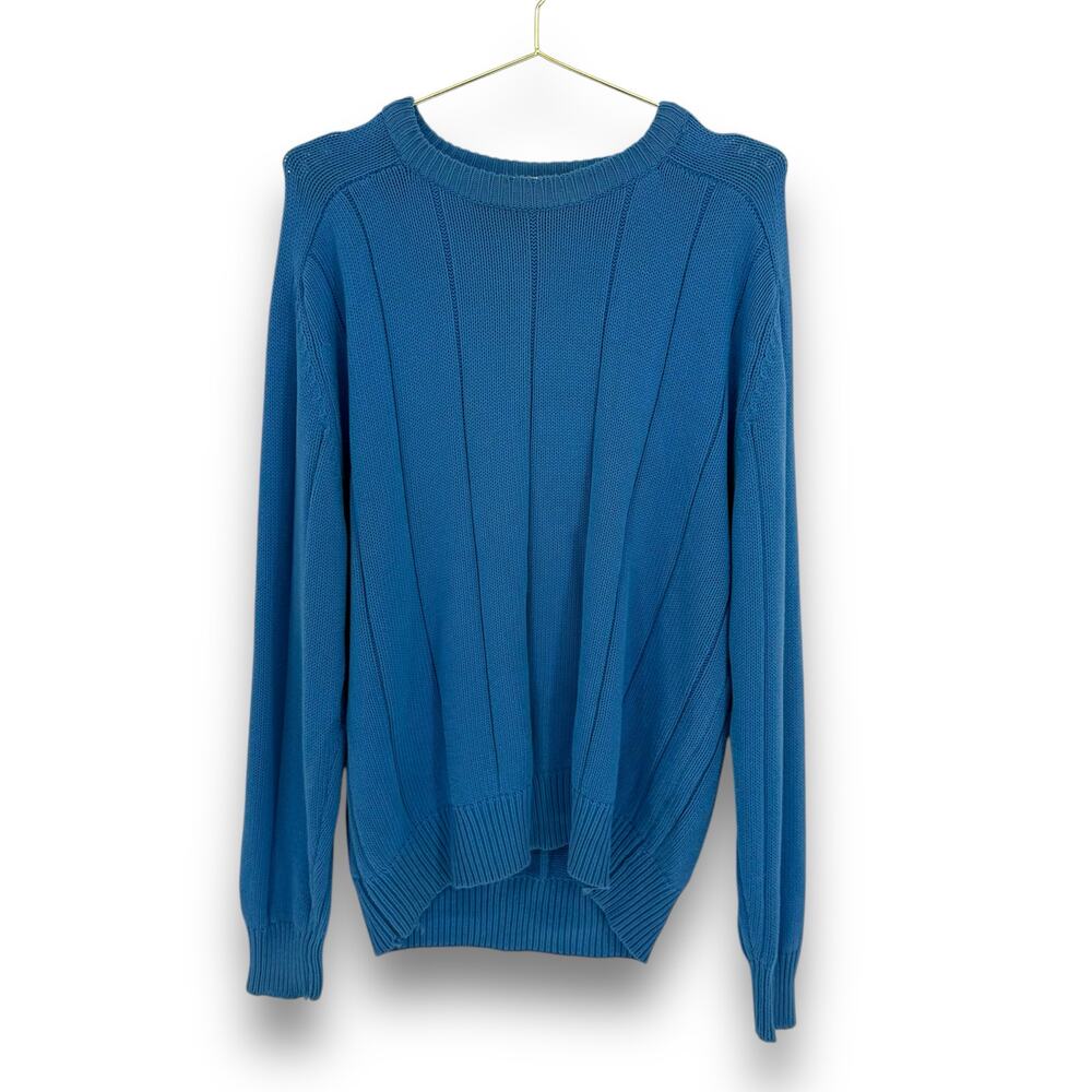 1990s Vintage Boundary Bay Cornflower Blue Chunky Knit Sweater 100% Cotton Sz L